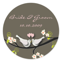 Wedding Sticker love doves + blossoms branch