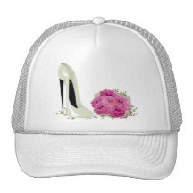 Wedding Stiletto Shoe and Bouquet of Roses Trucker Hats