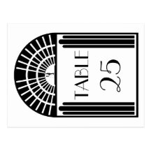 Wedding Table Number Black & White Art Deco Style Postcards