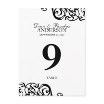 Wedding table number card party reception B&W Postcards