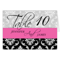 Wedding Table Number Cards Damask Hot Pink