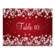 Wedding Table Number Winter Sparkle Red Postcards