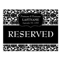 Wedding Table RESERVED Sign Damask Pattern postcards