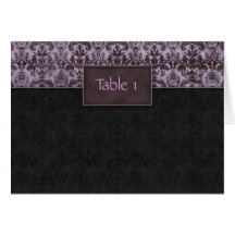 Wedding Table Seating Card Damask Purple Black