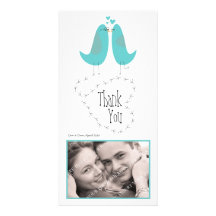Wedding Thank You Blue Love Birds Photo Card