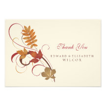 Wedding Thank You Card | Autumn Falling Leaves Custom Announcements