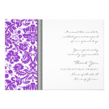 Wedding Thank You Cards Purple Gray Damask