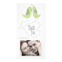 Wedding Thank You Green Love Birds Photo Card