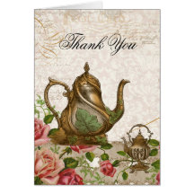 Wedding Thank You Note Card - Tea Pot Rose Vintage