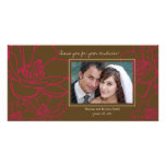 Wedding Thank You Photo Card - Pink & Brown Floral