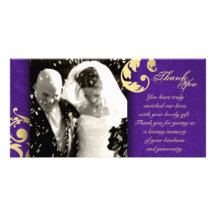 Wedding Thank You Photo Card - Purple Gold Texture
