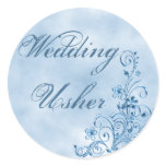 Wedding Usher Envelope Seals: Sky Blue Elegance Round Stickers