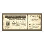 wedding vintage ticket invitation with rsvp design