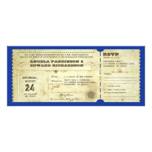 wedding vintage ticket invitation with rsvp design