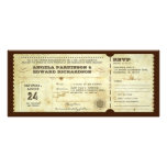 wedding vintage ticket invitation with rsvp design