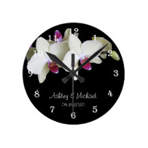 Wedding Wall Clock -- Personalised Orchid Flower