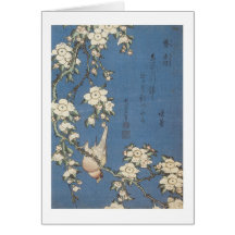 Weeping Cherry and Bullfinch, Hokusai, 1834 Greeting Card