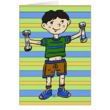 Weightlifting Boy Greeting Cards