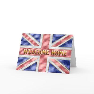 Welcome home card with a jeweled Union Jack