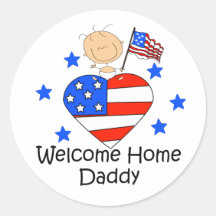 Welcome Home Daddy Stick Figure Baby Round Sticker