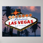 Welcome to Las Vegas Sign Night Retro Poster Print