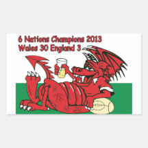 Welsh Dragon, 6 Nations Champions, Wales v England Rectangular Stickers