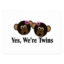 We're Twins 2 Girls Monkeys Post Card