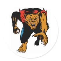 werewolf or wolfman attacking front round stickers