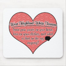 West Highland White Terrier Paw Prints Dog Humour Mouse Pads