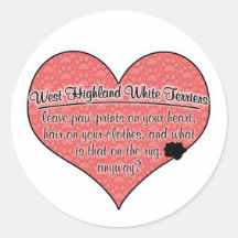 West Highland White Terrier Paw Prints Dog Humour Round Stickers