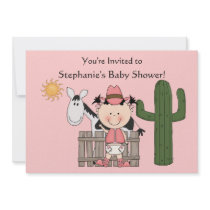 Western Baby Girl B/W Cow Pony - Shower or Party Custom Announcements