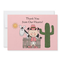 Western Cowgirl & B/W Pony - Thanks for Baby Gift Personalised Announcement