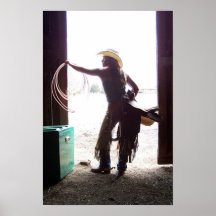 Western Cowgirl with Chaps and Rope Art Poster