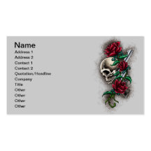 Western Skull with Red Roses and Revolver Pistol Business Cards