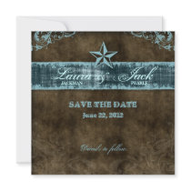 Western Vintage Save the Date Card Blue Star