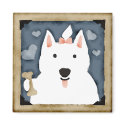 westie dog with bow bone portrait magnets