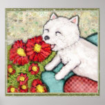 Westie Dog With Flowers posters