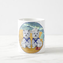 Westie Sailor Twins at the Beach Coffee Mug
