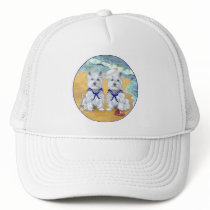 Westie Sailor Twins at the Beach Trucker Hat