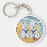 Westie Sailor Twins at the Beach Keychains