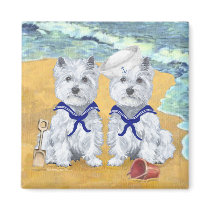 Westie Sailor Twins at the Beach Magnets