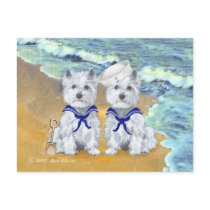 Westie Sailor Twins at the Beach Postcard
