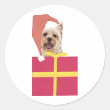 Westie Santa Hat Gift Box Round Stickers
