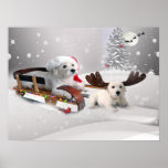 Westie sledding with Westie reindeer Print