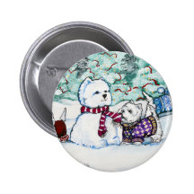 Westie Snowman Pinback Buttons