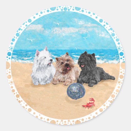 Westie with Cairn Terriers at the Beach Sticker
