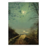 Wet Road By Moonlight, Wharfedale by John Grimshaw Greeting Card