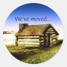 We've Moved Old Log Cabin Sticker