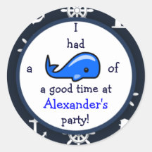 Whale Of A Good Time Nautical Theme Birthday Round Sticker