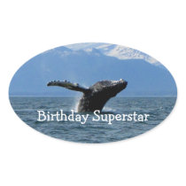 Whale Playtime; Happy Birthday Oval Stickers